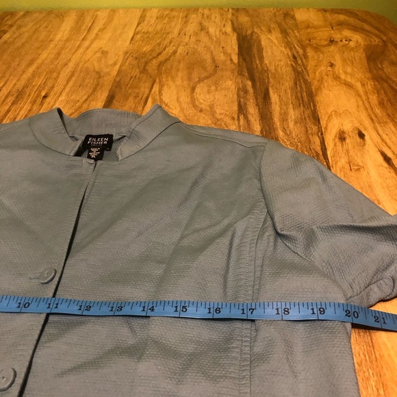 Eileen Fisher Light Blue Stretch Textured Button Jacket Pockets Large Petite - Picture 7 of 10